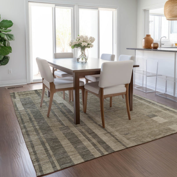 Homeroots 3' Blush And Brown Striped Washable Area Rug – Perfect For Indoor And Outdoor Spaces, Durable Design 5' X 8' Polyester 602816