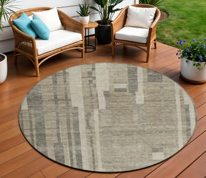 Homeroots 3' Blush And Brown Striped Washable Area Rug – Perfect For Indoor And Outdoor Spaces, Durable Design 8' Round Polyester 602817
