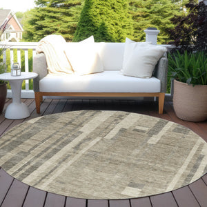 Homeroots 3' Blush And Brown Striped Washable Area Rug – Perfect For Indoor And Outdoor Spaces, Durable Design 8' Round Polyester 602817