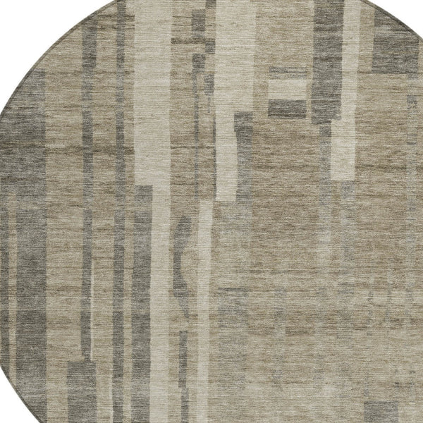 Homeroots 3' Blush And Brown Striped Washable Area Rug – Perfect For Indoor And Outdoor Spaces, Durable Design 8' Round Polyester 602817