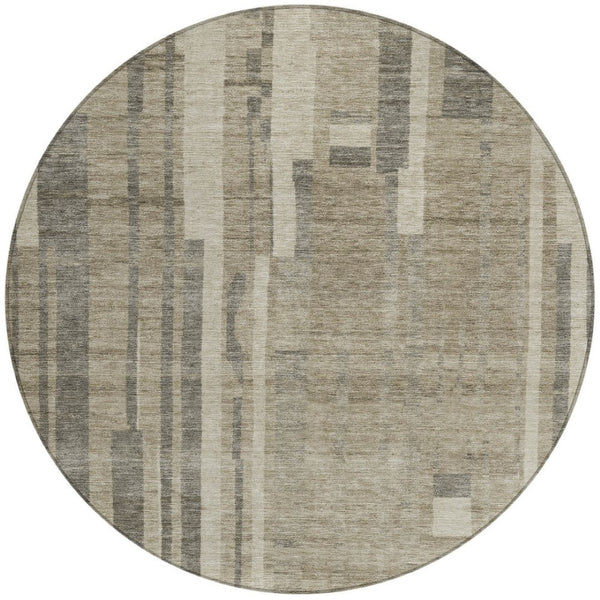 Homeroots 3' Blush And Brown Striped Washable Area Rug – Perfect For Indoor And Outdoor Spaces, Durable Design 8' Round Polyester 602817