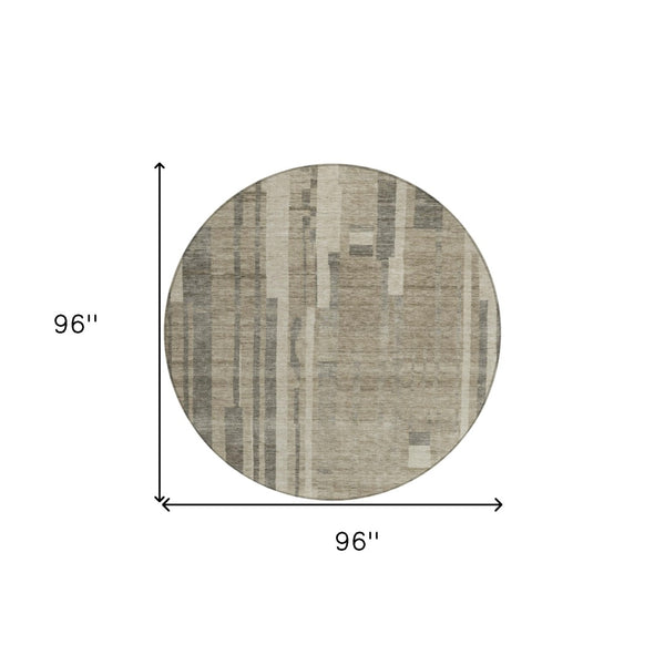 Homeroots 3' Blush And Brown Striped Washable Area Rug – Perfect For Indoor And Outdoor Spaces, Durable Design 8' Round Polyester 602817