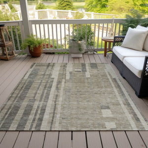 Homeroots 3' Blush And Brown Striped Washable Area Rug – Perfect For Indoor And Outdoor Spaces, Durable Design 10' X 14' Polyester 602820