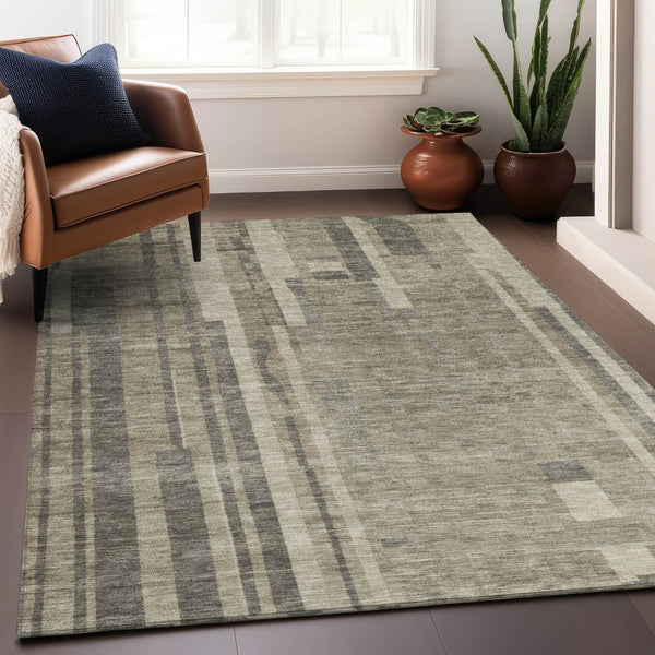 Homeroots 3' Blush And Brown Striped Washable Area Rug – Perfect For Indoor And Outdoor Spaces, Durable Design 10' X 14' Polyester 602820