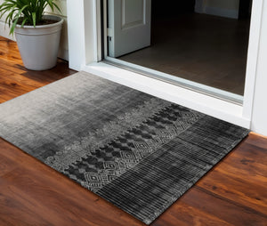 Homeroots 3' Transform Your Space With Black Ivory And Gray Ombre Washable Indoor Outdoor Area Rug 3' X 5' Polyester 602821