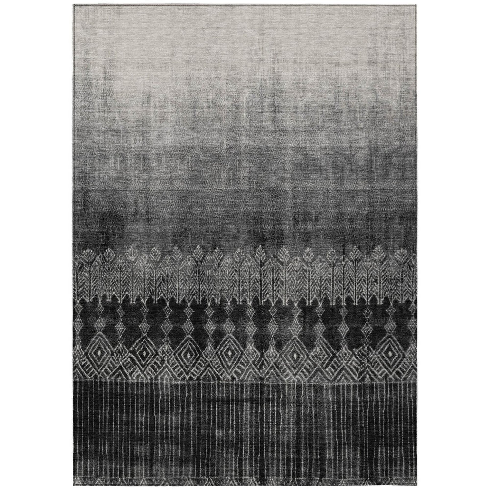 HomeRoots 5' Ombre Washable Indoor Outdoor Area Rug – Modern Black, Ivory & Gray Design for Versatile Spaces 5' X 8' 602822