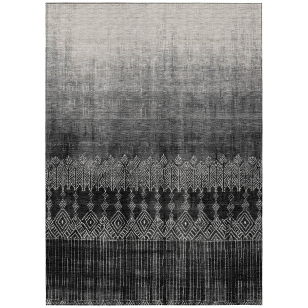HomeRoots 5' Ombre Washable Indoor Outdoor Area Rug – Modern Black, Ivory & Gray Design for Versatile Spaces 5' X 8' 602822