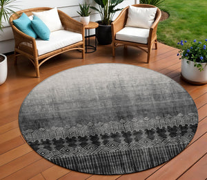 Homeroots 3' Transform Your Space With Black Ivory And Gray Ombre Washable Indoor Outdoor Area Rug 8' Round Polyester 602823