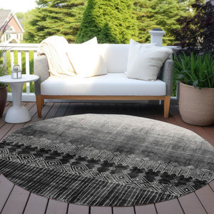 Homeroots 3' Transform Your Space With Black Ivory And Gray Ombre Washable Indoor Outdoor Area Rug 8' Round Polyester 602823