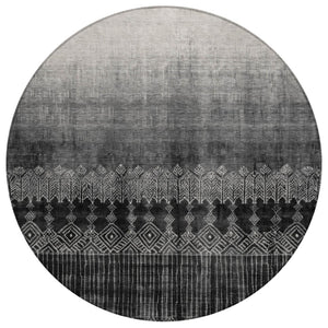 HomeRoots 5' Ombre Washable Indoor Outdoor Area Rug – Modern Black, Ivory & Gray Design for Versatile Spaces 8' Round 602823