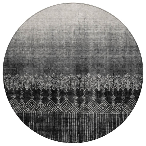 HomeRoots 5' Ombre Washable Indoor Outdoor Area Rug – Modern Black, Ivory & Gray Design for Versatile Spaces 8' Round 602823