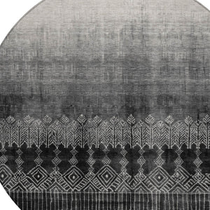 Homeroots 3' Transform Your Space With Black Ivory And Gray Ombre Washable Indoor Outdoor Area Rug 8' Round Polyester 602823