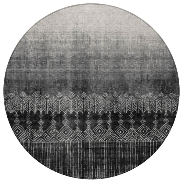Homeroots 3' Transform Your Space With Black Ivory And Gray Ombre Washable Indoor Outdoor Area Rug 8' Round Polyester 602823