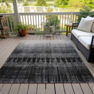 Homeroots 3' Transform Your Space With Black Ivory And Gray Ombre Washable Indoor Outdoor Area Rug 8' X 10' Polyester 602824