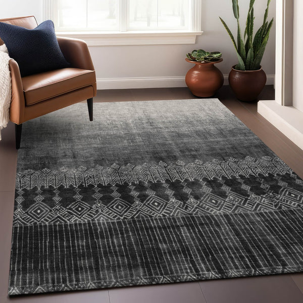 Homeroots 3' Transform Your Space With Black Ivory And Gray Ombre Washable Indoor Outdoor Area Rug 8' X 10' Polyester 602824