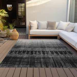 Homeroots 3' Transform Your Space With Black Ivory And Gray Ombre Washable Indoor Outdoor Area Rug 9' X 12' Polyester 602825