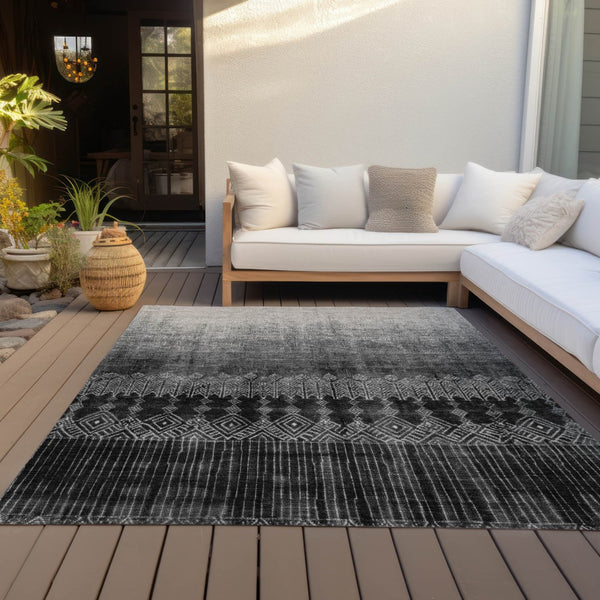 Homeroots 3' Transform Your Space With Black Ivory And Gray Ombre Washable Indoor Outdoor Area Rug 9' X 12' Polyester 602825
