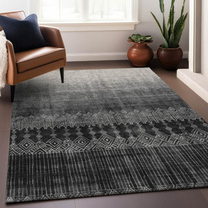 Homeroots 3' Transform Your Space With Black Ivory And Gray Ombre Washable Indoor Outdoor Area Rug 10' X 14' Polyester 602826