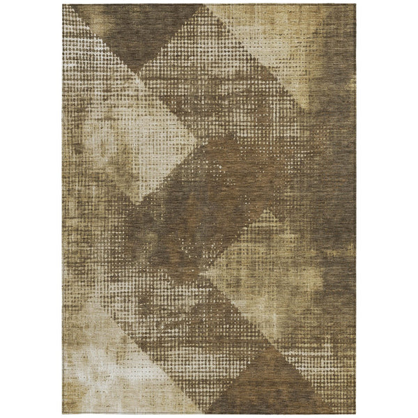 Homeroots 3' Brown And Beige Geometric Washable Area Rug – Perfect For Indoor And Outdoor High Traffic Spaces 3' X 5' Polyester 602827