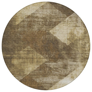 HomeRoots 5' Brown and Beige Geometric Area Rug – Durable, Washable Design for Indoor and Outdoor Living Spaces 8' Round 602829