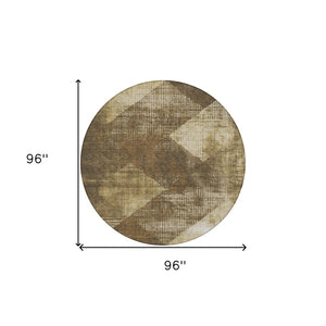Homeroots 3' Brown And Beige Geometric Washable Area Rug – Perfect For Indoor And Outdoor High Traffic Spaces 8' Round Polyester 602829