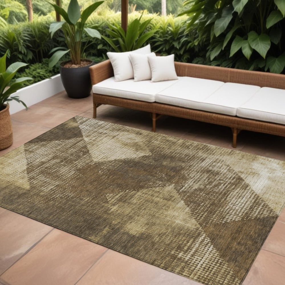 HomeRoots 5' Brown and Beige Geometric Area Rug – Durable, Washable Design for Indoor and Outdoor Living Spaces 8' X 10' 602830