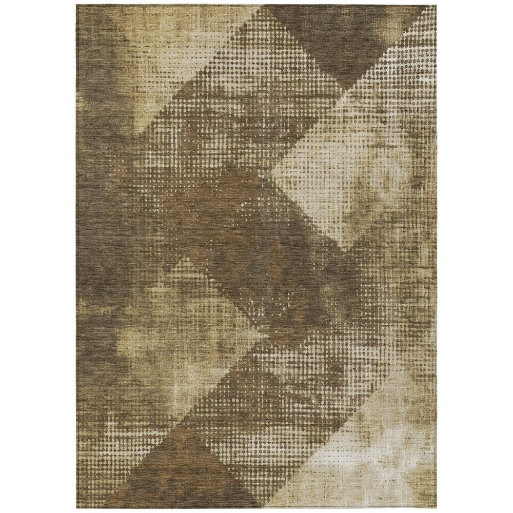 HomeRoots 5' Brown and Beige Geometric Area Rug – Durable, Washable Design for Indoor and Outdoor Living Spaces 8' X 10' 602830