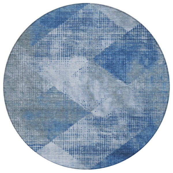 HomeRoots 5' Blue and Gray Geometric Area Rug - Stylish, Washable, Durable for Indoor and Outdoor Spaces 8' Round 602835