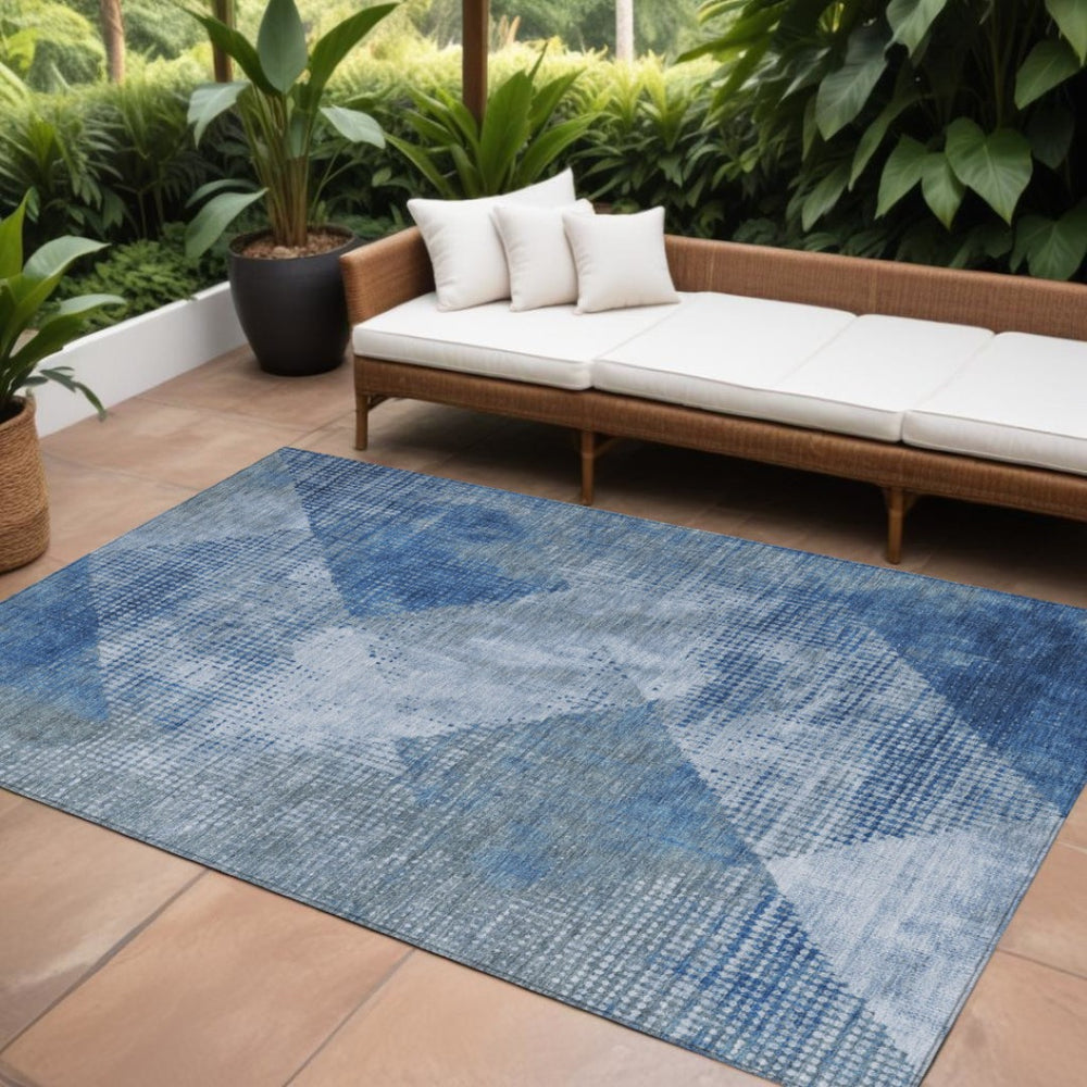 HomeRoots 5' Blue and Gray Geometric Area Rug - Stylish, Washable, Durable for Indoor and Outdoor Spaces 10' X 14' 602838