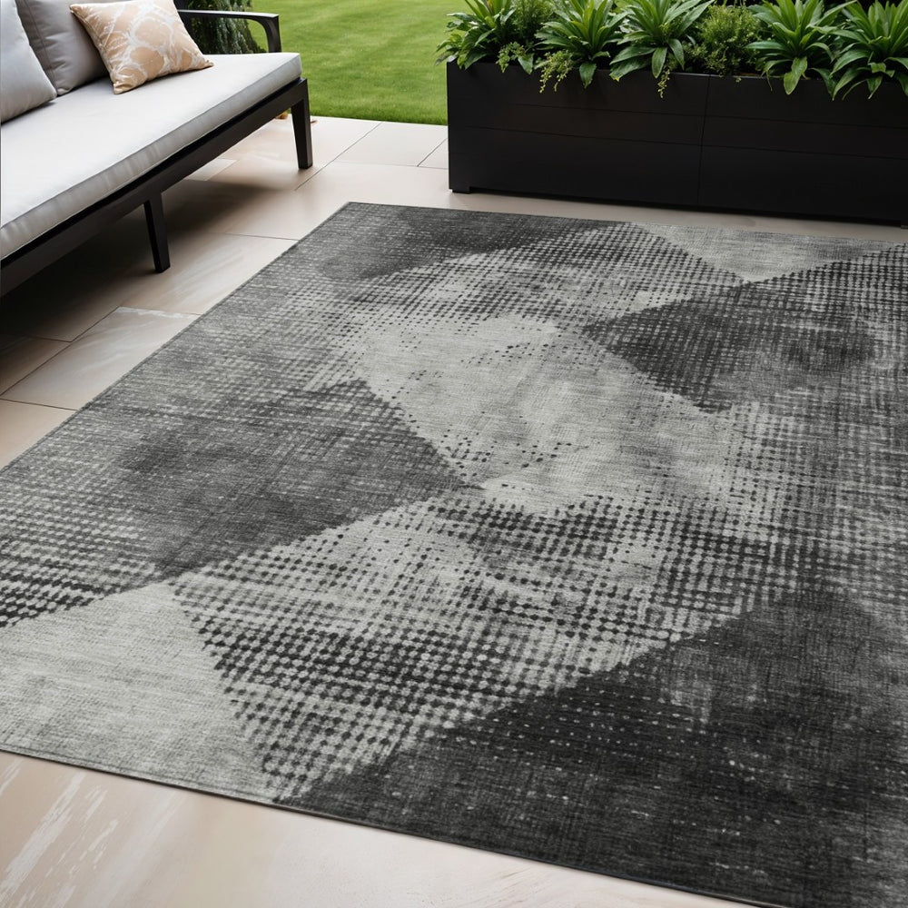 HomeRoots 5' Stylish Gray and Black Geometric Washable Area Rug for Indoor and Outdoor Spaces, Durable Design 5' X 8' 602846