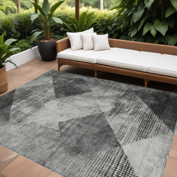 HomeRoots 5' Stylish Gray and Black Geometric Washable Area Rug for Indoor and Outdoor Spaces, Durable Design 8' X 10' 602848