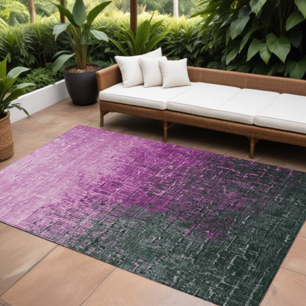 HomeRoots 9' X 12' Blush to Dark Gray Ombre Area Rug - Stylish, Washable, Durable for Indoor & Outdoor Use 602861