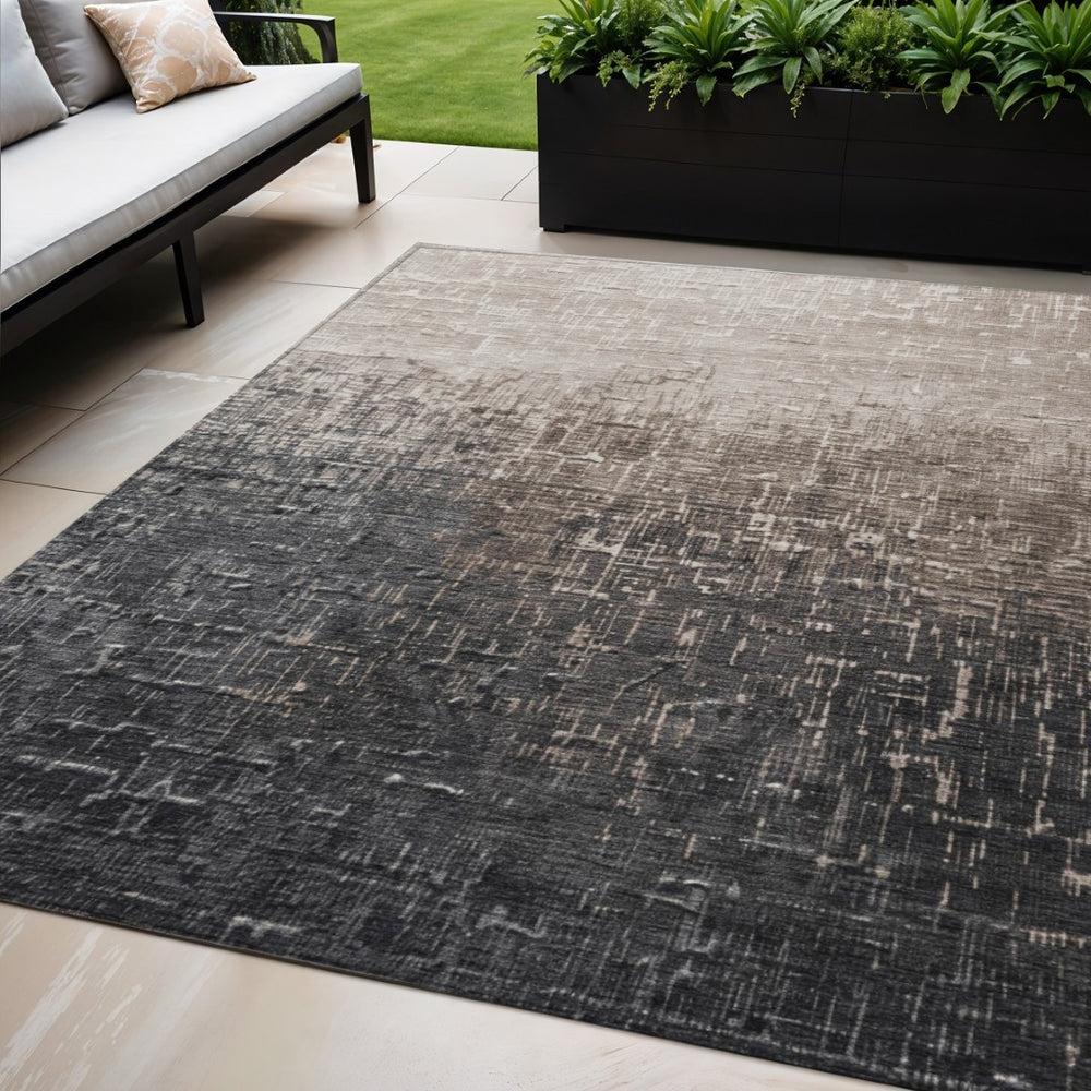 HomeRoots 5' Ombre Area Rug - Stylish Khaki to Dark Gray Design, Durable, Washable for Indoor & Outdoor Spaces 5' X 8' 602876