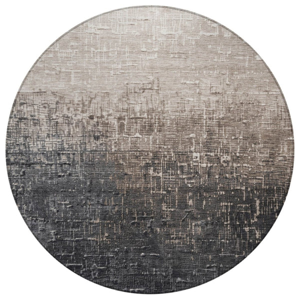 HomeRoots 5' Ombre Area Rug - Stylish Khaki to Dark Gray Design, Durable, Washable for Indoor & Outdoor Spaces 8' Round 602877