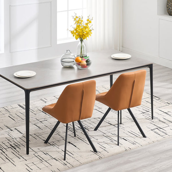 English Elm Dining Thickened Fabric Chair Set of 2 with Metal Legs — Cozy Modern Bar-Style Seating for Kitchen and Dining Spaces Brown W1249P243513