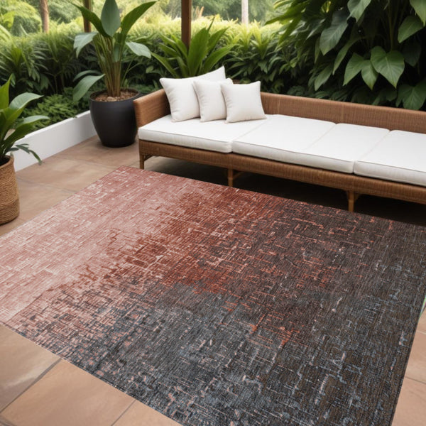 Homeroots 3' Blush And Dark Gray Ombre Washable Area Rug - Perfect For Indoor And Outdoor Spaces, Durable Design 10' X 14' Polyester 602892
