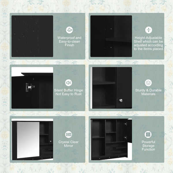 English Elm 36 Inch Wall Mounted Medicine Cabinet with HD Mirror, Adjustable Shelves, Towel Hooks, Modern Style Black N710P254924B