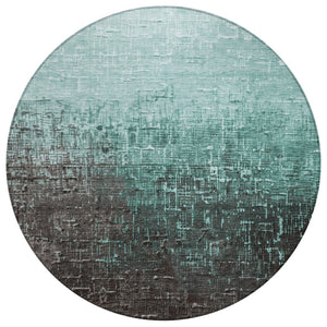HomeRoots 5' Teal Blue and Dark Gray Ombre Area Rug – Stylish, Durable, Washable for Indoor and Outdoor Use 8' Round 602901