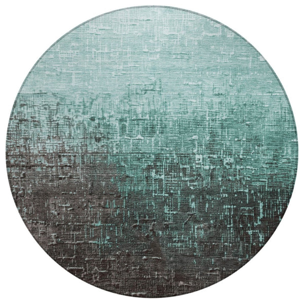 HomeRoots 5' Teal Blue and Dark Gray Ombre Area Rug – Stylish, Durable, Washable for Indoor and Outdoor Use 8' Round 602901
