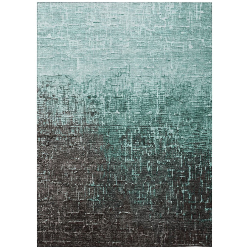 HomeRoots 5' Teal Blue and Dark Gray Ombre Area Rug – Stylish, Durable, Washable for Indoor and Outdoor Use 10' X 14' 602904