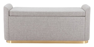 Homeroots 48" Gray And Gold Linen Upholstered Storage Bench - Chic Flip Top Design For Stylish Organization   602906