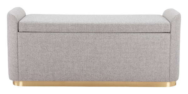 Homeroots 48" Gray And Gold Linen Upholstered Storage Bench - Chic Flip Top Design For Stylish Organization   602906