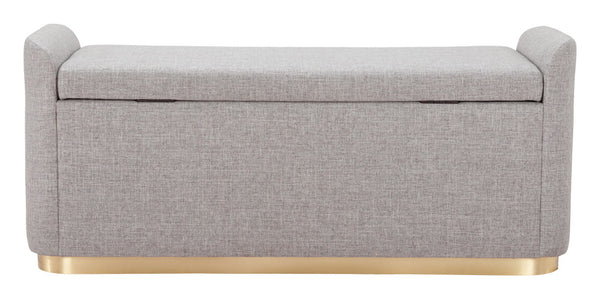 Homeroots 48" Gray And Gold Linen Upholstered Storage Bench - Chic Flip Top Design For Stylish Organization   602906