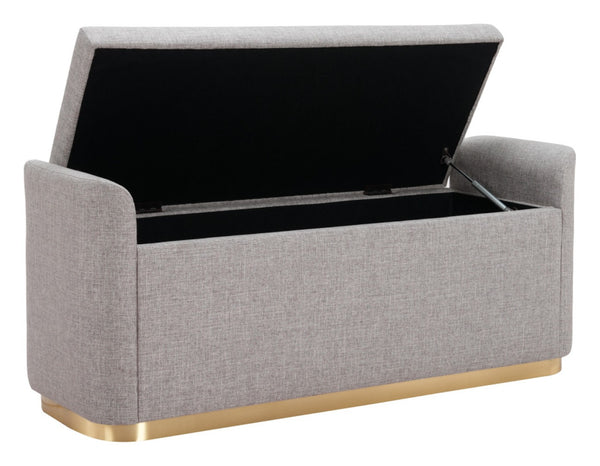 Homeroots 48" Gray And Gold Linen Upholstered Storage Bench - Chic Flip Top Design For Stylish Organization   602906