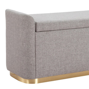 Homeroots 48" Gray And Gold Linen Upholstered Storage Bench - Chic Flip Top Design For Stylish Organization   602906