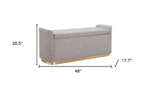 Homeroots 48" Gray And Gold Linen Upholstered Storage Bench - Chic Flip Top Design For Stylish Organization   602906