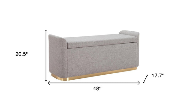 Homeroots 48" Gray And Gold Linen Upholstered Storage Bench - Chic Flip Top Design For Stylish Organization   602906