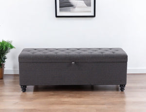 Homeroots 56" Stylish Gray And Black Tufted Boucle Storage Bench With Flip Top - Perfect For Entryways & Hallways   602907