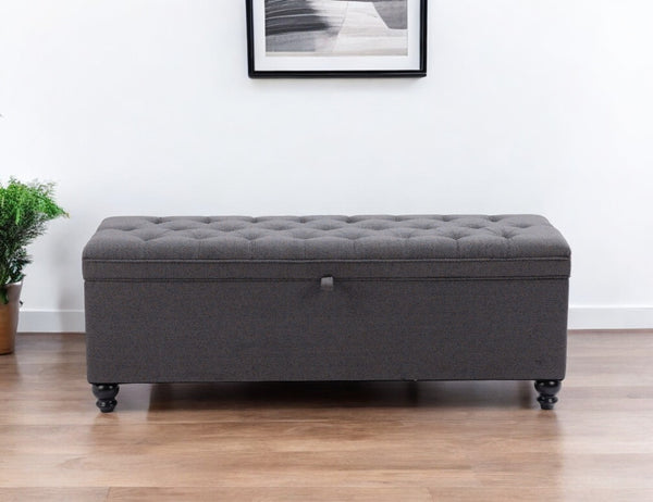Homeroots 56" Stylish Gray And Black Tufted Boucle Storage Bench With Flip Top - Perfect For Entryways & Hallways   602907