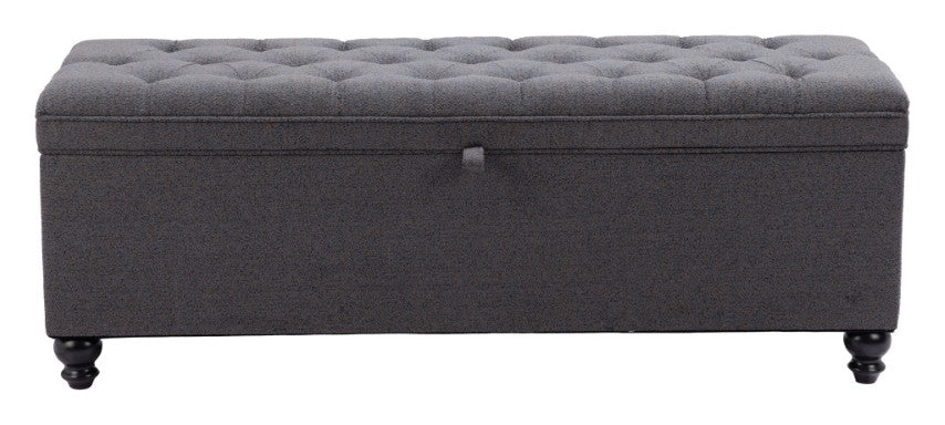 Homeroots 56" Stylish Gray And Black Tufted Boucle Storage Bench With Flip Top - Perfect For Entryways & Hallways   602907